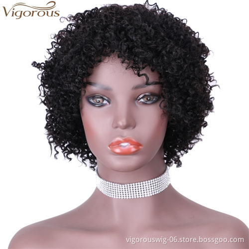 Vigorous Top Quality 100% Human Hair Wig Black Middle Part Short Wigs Kinky Curly Wigs for Black Women Wholesale Price